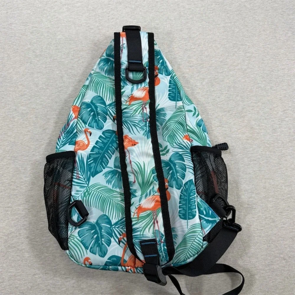 Mosiso Sling Backpack Bag‎ Womens Medium Teal Green Flamingo Tropical